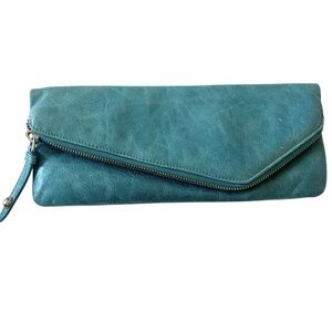 HOBO International Blue Washed Leather Fold Over Envelope Clutch Bag Purse